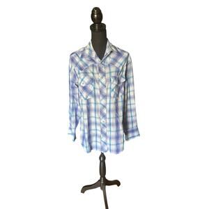 Wrangler Long Sleeve Pearl Snap Western Shirt – Purple/Blue Plaid